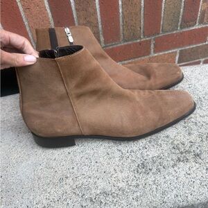 Donald J Pliner Men’s Suede Ankle Boots Brown Side Zip Size 14M Made in 🇮🇹